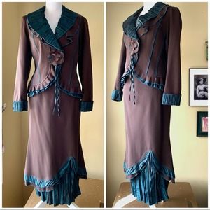 VEX 50's Peplum Blazer Layered Skirt Suit Set size 8 Victorian Steampunk